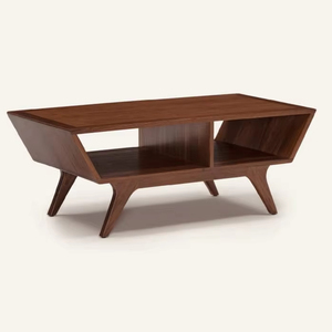 Mesa consola moderna de madera maciza de mediados de siglo con almacenamiento abierto y patas cónicas para sala de estar - Product Image 4
