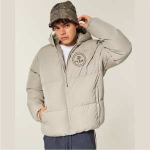 Veste matelassée en denim de haute qualité pour homme, style vintage, col à capuche, logo brodé sur le devant, motif uni, fermeture éclair d'hiver - Product Image 2