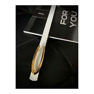 Long, thin white women's <b>belt</b> with <b>gold</b> buckle, suitable <b>for</b> jackets, shirts, and <b>dresses</b>. - White-<b>Gold</b> - Product Image 6