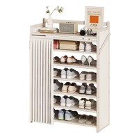 Meuble à chaussures moderne en bambou avec rideau anti-poussière, organisateur de rangement multi-niveaux pour entrée