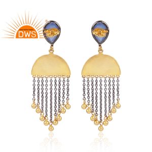 ต่างหูระย้าพลอยคาลซิโดนีสีฟ้าพลังน้ำดีไซน์ทำด้วยมือล่าสุดเครื่องประดับแฟชั่น - Product Image 4