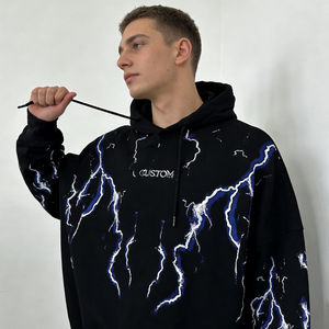 Sudadera con Capucha Casual para Hombre, Nueva, Moderna, con Estampado de Rayos Negros, Logotipo Personalizado, de Algodón, Estilo Urbano, Talla Grande - Product Image 4