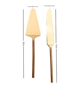 Cake Cutting <b>Knife</b> Serve Pastry Piece | Decorative Golden Serving Set | Pizza Slicer Dessert Gold with Mango Wood Handle - Product Image 2