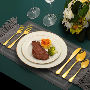 Juego de Cubiertos de Metal dorado con estilo de lujo, cuchara con espejo de acero chapado, tenedor, cuchillo, cubiertos sostenibles para fiestas - Product Image 6