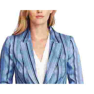 Blazer da donna a un bottone di Vince Camuto, stampa ricamata a righe, blu, taglia 10 - Product Image 2