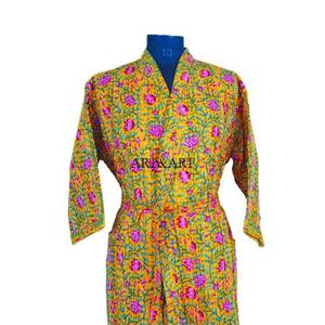 New Arrival Indian Handmade Embroidery Kantha Stitch Cotton Kimono Night Wear Robe Women Japanese <b>Cardigan</b> Belt Summer Elegant - Product Image 3