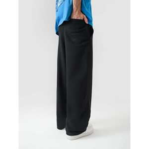 Pantalon cargo baggy en velours côtelé XL noir pour homme, avec fermeture éclair et plis décoratifs, coupe droite, délavé foncé, style décontracté chic, idéal pour le jogging - Product Image 1