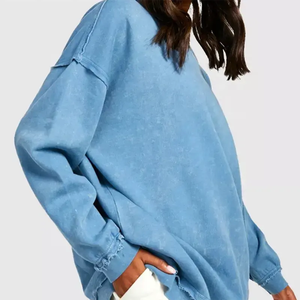 Sweat-shirt à manches longues et col en O pour femmes de qualité supérieure, délavé à l'acide, sweat-shirt avec logo personnalisé imprimé au meilleur prix, service OEM avec votre logo - Product Image 5