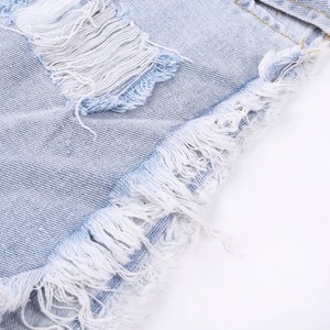 กางเกงขาสั้นผ้าเดนิมเอวสูงของผู้หญิงกางเกงขาสั้นผ้าฝ้ายเอวต่ำแบบลำลองระบายอากาศได้ดีสำหรับฤดูร้อนขายส่งสีพื้น - Product Image 4