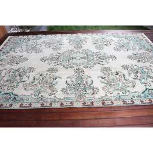 Alfombra de 6.4x10.4 pies, Alfombra Turca, Alfombra Vintage de Lana Azul con Diseño de Camuflaje - Product Image 3