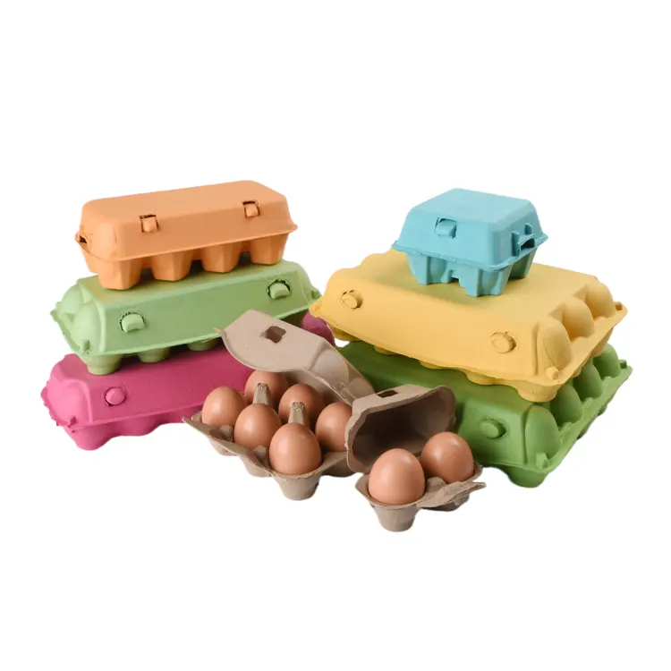 Caixa de ovos personalizada biodegradável por atacado, bandeja de embalagem de ovos de polpa de papel com logotipo, pacote com 6 10 12 unidades