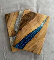 Luxe Massief Hout Blauwe Epoxyhars Snijplank Elegant Kaasplank En Riviercharcuterie Bord Voor Keukenmeubelen
