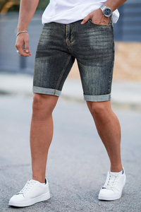 Pantalones cortos de mezclilla de verano informales para hombre con estilo vintage, ajuste holgado, decoración con botones y múltiples bolsillos, ropa de calle lavada a la moda - Product Image 3