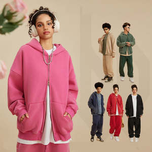 2026 Man 2 Piece Wholesale Unisex Acid Wash Casual <b>Full</b> <b>Zip</b> <b>up</b> <b>Hoodie</b> Jogger Pants Streetwear Family Jogger Sets - Product Image 2