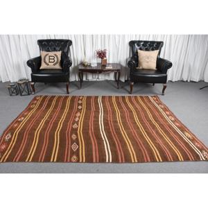 Tapis vintage 5,5x8,3 pieds, grand tapis turc, tapis persan brun-rouge - Product Image 2