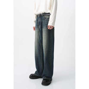 Nouveau jean en denim personnalisé de haute qualité pour hommes, coupe droite, 100% coton, couture lourde, pantalon avec ceinture, lavage clair, séchage rapide, respirant - Product Image 6