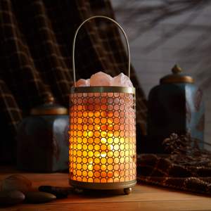 Lampe à sel ronde en métal enduit de poudre noire sculptée coquillage décoration de la maison artisanat naturel - Product Image 5