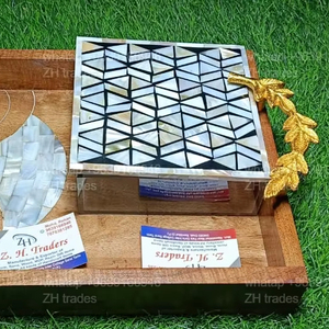 Juego de tarros de acrílico hechos a mano de lujo con tapas con Incrustaciones de nácar y elegante bandeja de madera para servir Eid Ramadan Mubarak - Product Image 1
