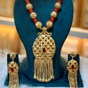 Ensemble de bijoux de mode en cuivre plaqué or 24 carats rouge perlé style vintage de Dubaï pour mariages fêtes cadeaux fiançailles anniversaires - Product Image 2