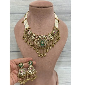 Elegante mejor calidad chapado en oro fino Kundan Polki Rajwadi collar conjunto indio boda fiesta desgaste colección joyería para mujer - Product Image 1