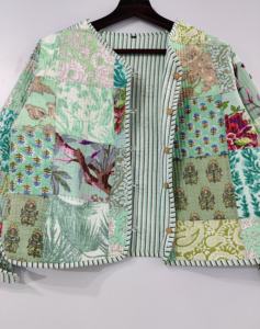 Veste matelassée en coton faite à la main pour femmes, style indien boho, rayure, passepoil, bouton ouvert sur le devant, tenue décontractée, manteaux longs et courts - Product Image 5