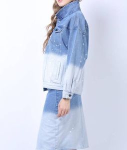 Costume en jean à manches longues pour femmes lavage de neige veste courte belle couleur blanchie bouton respirant décoré pour l'automne été OEM & ODM - Product Image 1