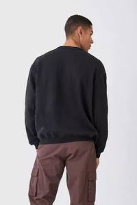 Customized Men's Active Wear Long Sleeve <b>Sweatshirt</b> Black <b>Gym</b> Wear with Lining Manufactured by Huzaifa Products Washed Technique - Product Image 6