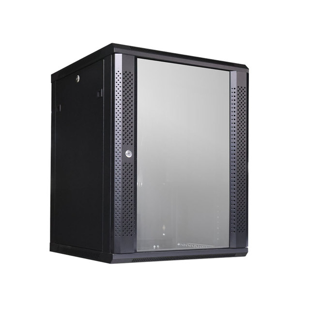 19 Inch 4RU 6U 9U 12U 15U 18RU 22U Units 600x600mm Wall Rack Mounted Enclosure with Glass Door and Two Fans Cooling Flat Packing