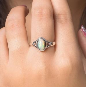 Superb Natural Ethiopian <b>Opal</b> Oval Bezel Setting Solid 925 Sterling <b>Silver</b> <b>Ring</b> For Women Fine Daily Wear Eternity Vermeil <b>Ring</b> - Product Image 4