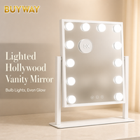 Miroir de maquillage Hollywood BUYWAY avec 12 ampoules LED et grossissement 5X, miroir de table blanc avec piliers inclinables