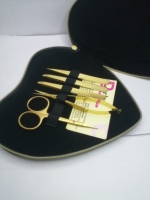 Ensemble de pinces à épiler et ciseaux à sourcils en acier inoxydable plaqué or de haute qualité, marque privée, pointes biseautées dorées, certifié CE