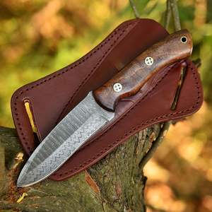Fourreau en cuir Damas pleine soie OEM Couteau de chasse d'extérieur Couteau de camping Cowboy de survie avec lame fixe personnalisable - Product Image 1