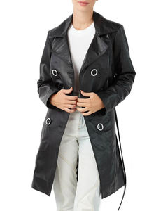 Gabardina larga de piel auténtica para mujer elegante al por mayor, moda informal, manga larga, con cinturón, para invierno - Product Image 5