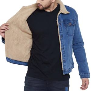 Custom Design Stand Collar <b>Denim</b> Waterproof Winter <b>Jacket</b> <b>for</b> <b>Men</b> Winter Sherpa Fleece Lining Fur Breathable Front 100% Cotton - Product Image 6