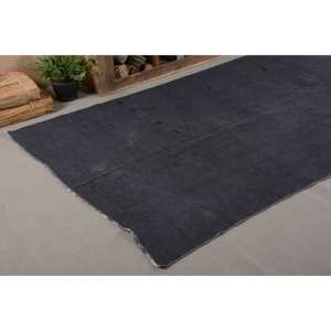 Tapis turc vintage moderne de 5.4x11 pieds en laine noire, patchwork fait à la main, avec support en latex pour le salon ou la chambre à coucher. - Product Image 5