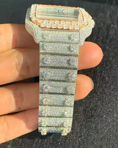 Montre pour homme de luxe en acier inoxydable avec boîtier carré, mouvement mécanique à quartz, avec diamant moissanite - Cadeau d'anniversaire - Product Image 5