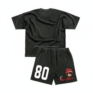 ชุดเสื้อยืดและกางเกงจ็อกเกอร์สตรีทแวร์ผู้ชาย ผ้าฝ้ายคุณภาพสูง เป็นมิตรกับสิ่งแวดล้อม กางเกงพิมพ์ลายการ์ตูนตามสั่ง 220/240 GSM สำหรับฤดูร้อน - Product Image 2