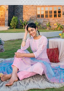 Nuevo catálogo de lanzamiento de algodón puro Jacquard viscosa indio pakistaní Kurtis conjunto que incluye fondos de impresión de bloque Dupatta para en línea - Product Image 5