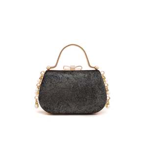 Golden Fancy Floral Suede Clutch P15044 Fiesta de noche y monedero de boda con decoración de perlas - Product Image 3