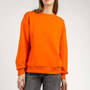 Private Label Printed Embroidery Custom Color Orange Customized Cotton Fleece Crew Neck Pullover Breathable Winter 2Pcs Front - Product Image 5