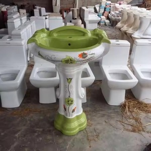 Fancy Pattern Round Shape One-piece Ceramic Floor Stand Wash Basin With Pedestal sterling ceramic washbasin - Product Image 2