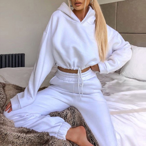 Offre Spéciale mode Streetwear femmes survêtement cravate teinture 2 pièces personnalisé dames 100% coton français polaire femmes haut court à capuche ensemble - Product Image 2