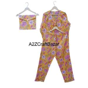 Conjunto de Pijama de Algodón 100% Suave de Secado Rápido para Damas de Honor, Camisón Largo Indio, Traje de Baño, Estampado Multicolor, Temporada de Verano - Product Image 5