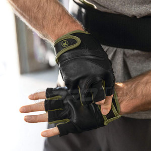 Gants demi-doigts en cuir véritable pour hommes pour l'haltérophilie, l'entraînement physique et la musculation. - Product Image 2