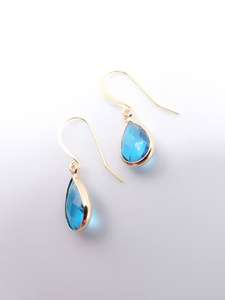 ต่างหูเงินแท้ 925 ชุบทอง สไตล์วินเทจ เหมาะสำหรับงานปาร์ตี้ งานแต่งงาน ของขวัญ ประดับด้วยพลอยไฮโดรไลต์สีน้ำเงิน รูปทรงพีระมิด ฝังแบบ Bezel - Product Image 2