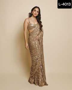 Ropa étnica india Trabajo de secuencia pesada con borde de encaje pesado y seda Banglory pesada con trabajo de secuencia Sari de lujo para mujeres - Product Image 3