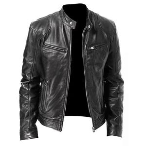 Veste de moto en cuir coupe ajustée pour hommes Manteau long - Product Image 5