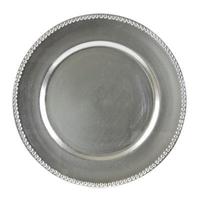 Plaque de chargeur de qualité exclusive bordure en relief conception plateau rond en acier inoxydable clair plat affichage assiette de service par TCD