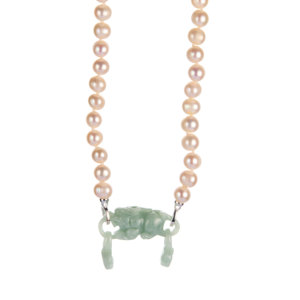 Collier en argent sterling avec perle de culture d'eau douce et jadéite - Type Olmec, Type A Birman - Product Image 3