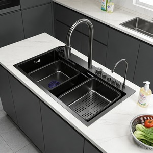 Lavello da Cucina a Vasca Singola Multifunzionale in Acciaio Inox 304, Design a Cascata, Quadrato, Artigianale con Funzionalità <span class=keywords><strong>Smart</strong></span>, Installazione a Incasso - Product Image 4